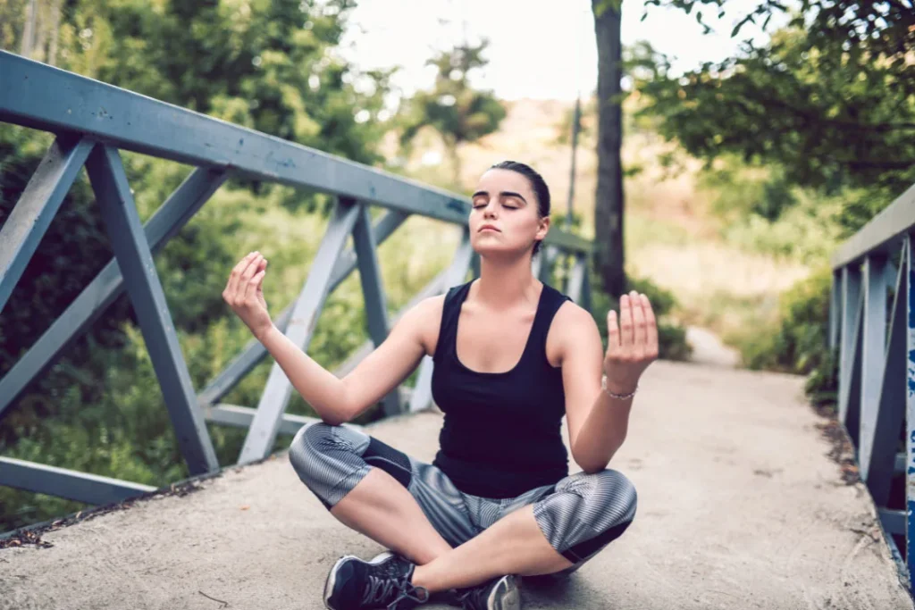 Lady doing yoga. 